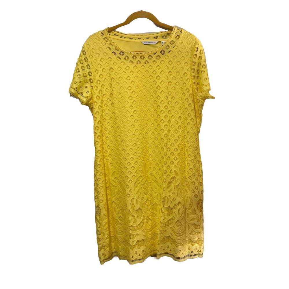 Isaac Mizrahi Live! Stretch Lace Short Sleeve Dress Size L Yellow NEW w/o Tags